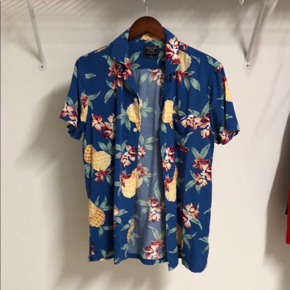 Pineapple Floral Button Up Tee Shirt